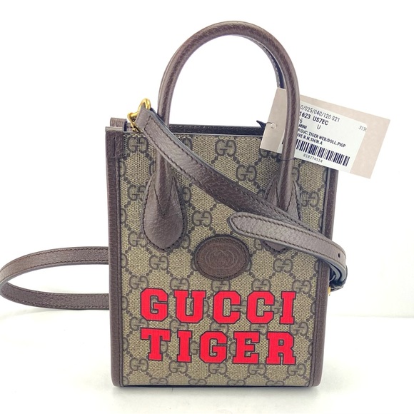 Gucci #671623 GG Supreme "Gucci Tiger" Web Stripe Unisex Tote Bag w/Strap - Picture 1 of 11